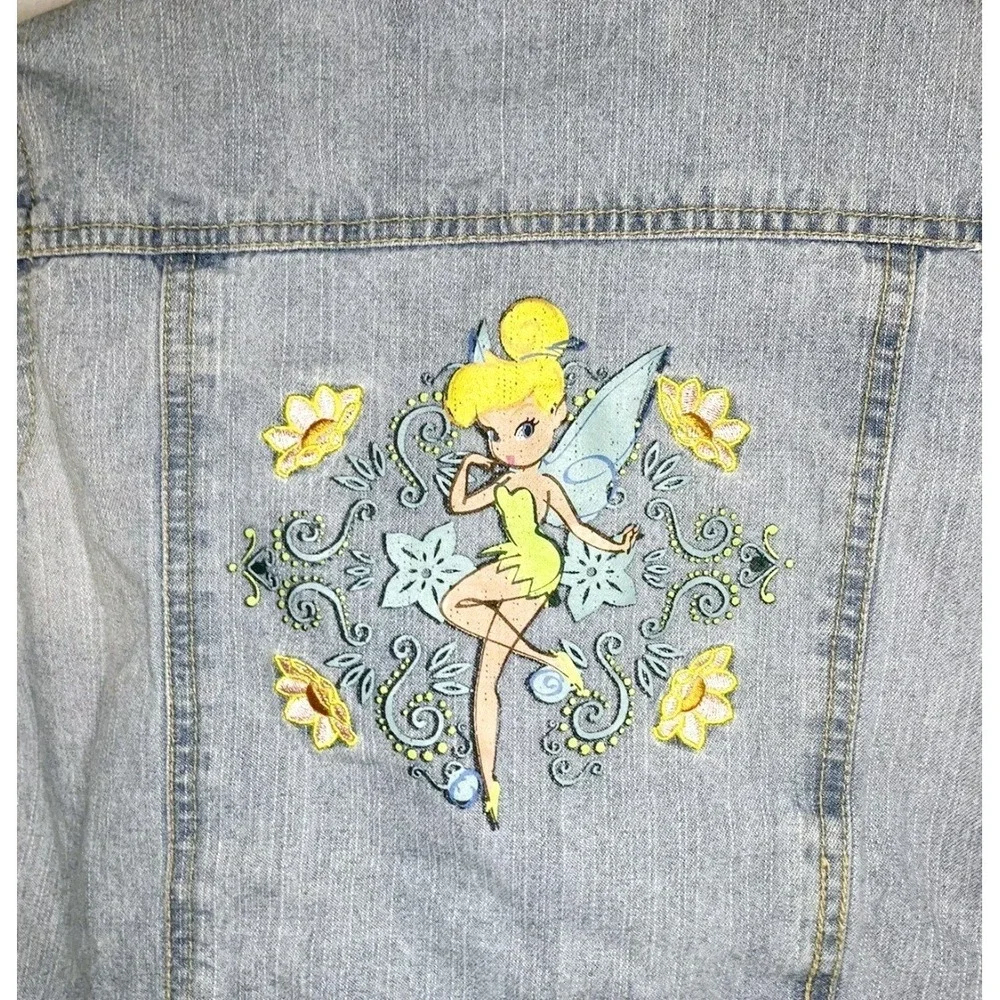 Tinkerbell Girls Sz S Cropped Denim Jacket Embroiderd‎ World Of Disney